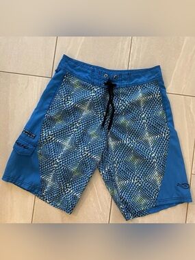 Mojo Sportswear Board Shorts Mens Size 32 Blue Geometric Surf Swim Trunks